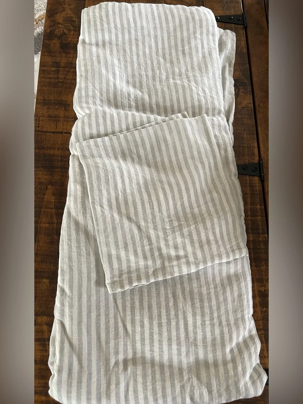 NWOT Quince European Linen Stripe Duvet Cover Set, Twin (Mist/White)